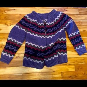 100% LAMBSWOOL purple-red-black sweater. Handmade. Size Large